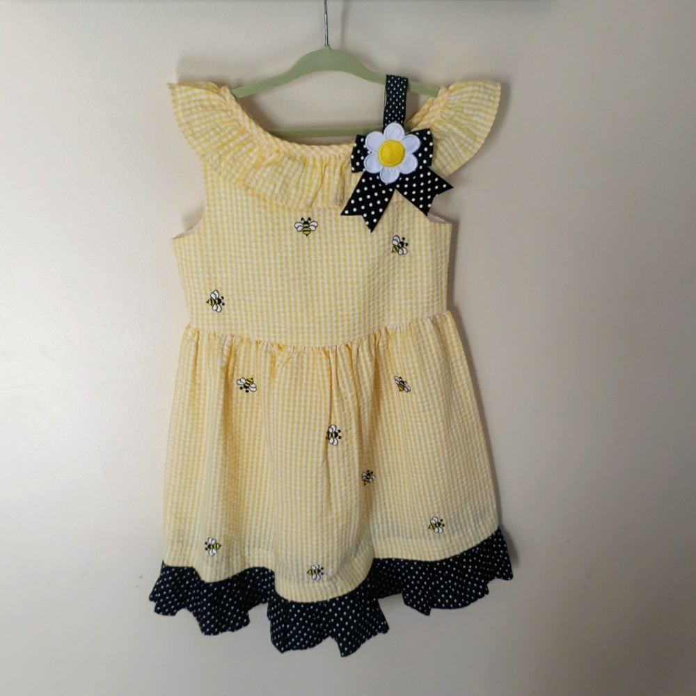 Gingham Dress with Black Polka Dot Trim